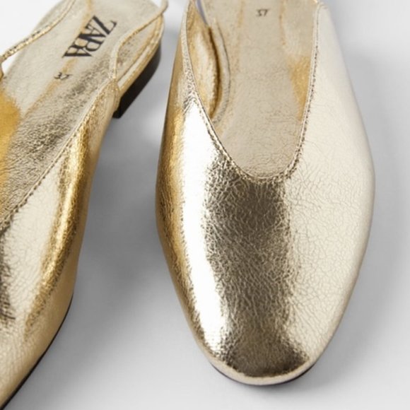 Zara | Shoes | Zara Metallic Gold Flat Mules Ankle Tie | Poshmark